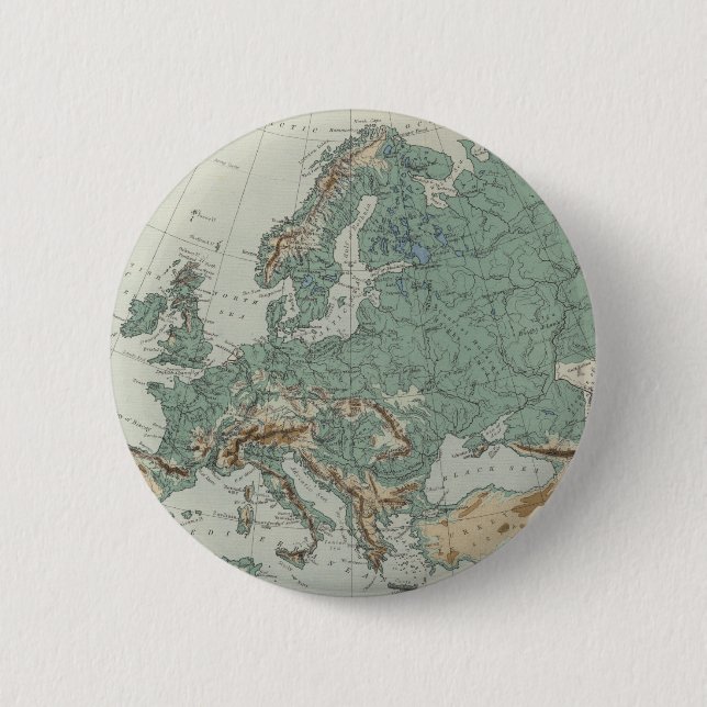 Körperliche Karte von Europa Button (Vorderseite)