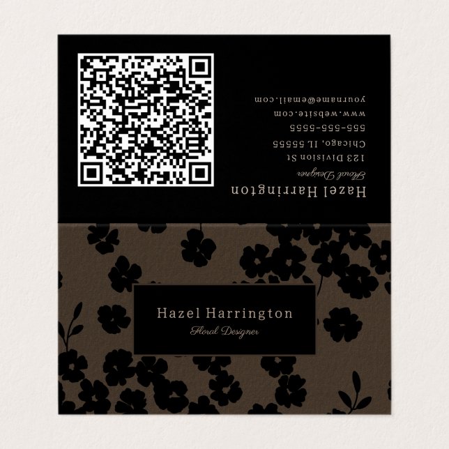 Korrespondenzfloraler QR-Code für launenhafte Visi Visitenkarten (Außenseite Aufgefaltet)