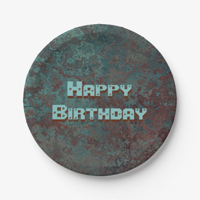 Korrosion "Kupfer" Print Happy Birthday Pappteller (Vorderseite)