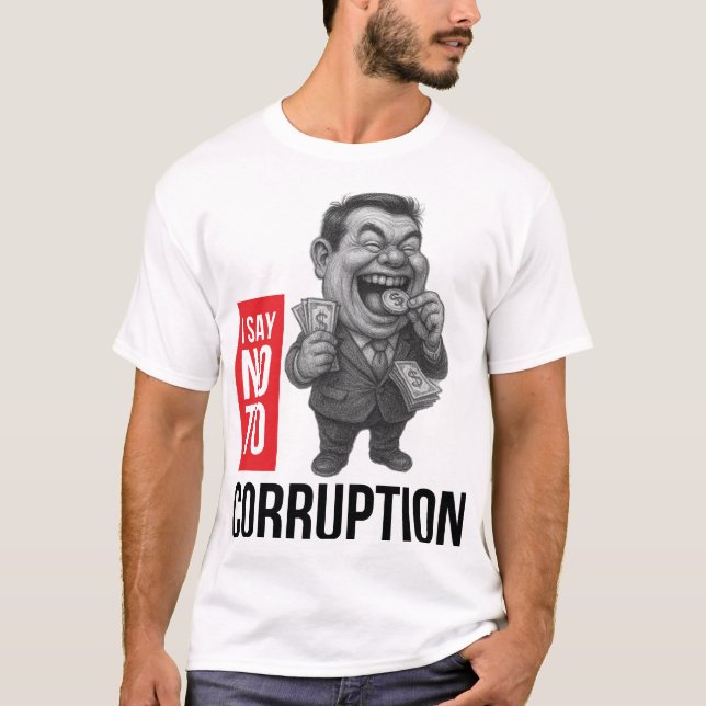 Korruptionsbekämpfung | Karikatur Kunst T-Shirt (Vorderseite)