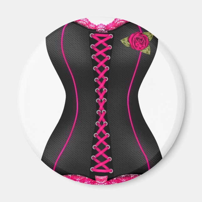 Korsett Schwarz Rosa Rose Magnet (Vorne)