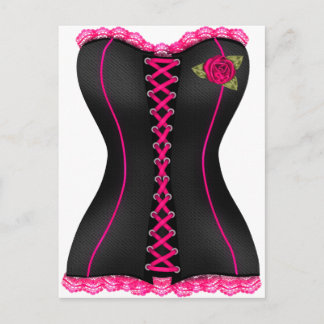 Korsett Schwarz Rosa Rose Postkarte