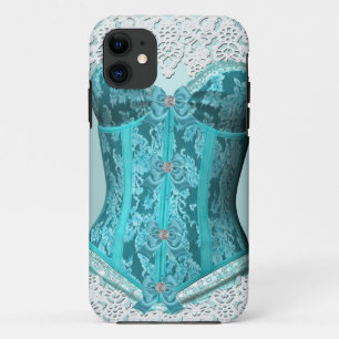 Korsett Türkis Blau Weiße Spitze Damast Floral Case-Mate iPhone Hülle