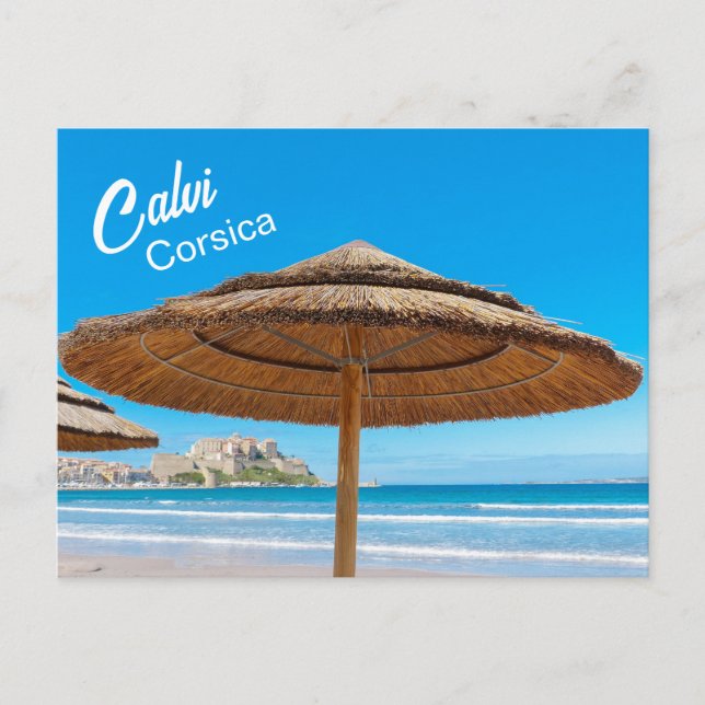 Korsika Calvi Beach und Citadel Postkarte (Vorderseite)