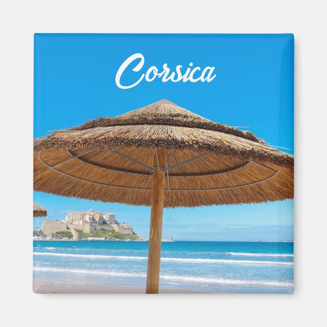 Korsika Calvi Zitadelle und Strand Souvenir Magnet (Vorne)