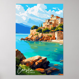 Korsika Frankreich Vintage Illustration Poster