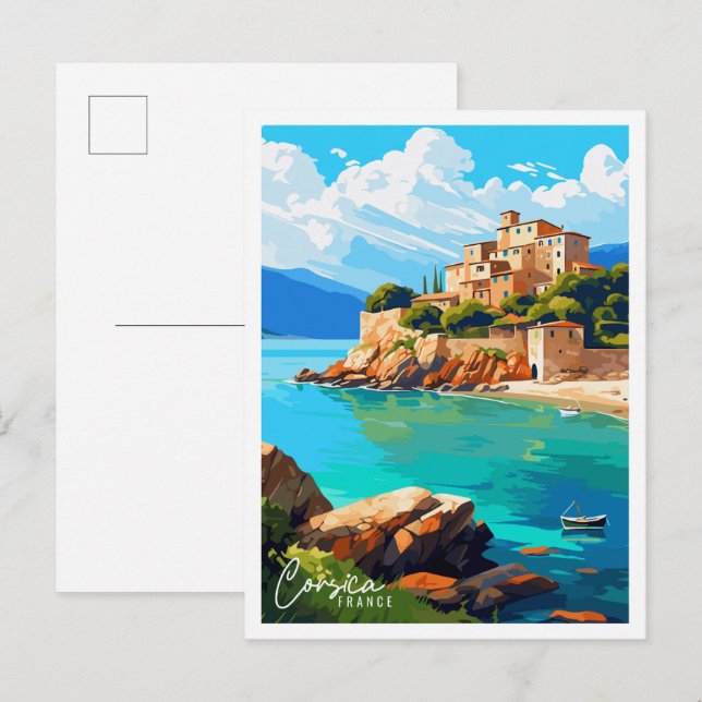 Korsika Frankreich Vintage Illustration Postkarte (Vorne/Hinten)
