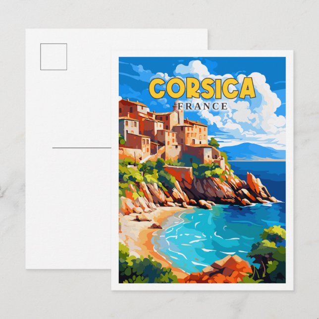Korsika Frankreich Vintage Illustration Postkarte (Vorne/Hinten)