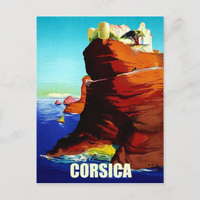Korsika, mittelalterliche Festung auf der Klippe,  Postkarte (Vorderseite)