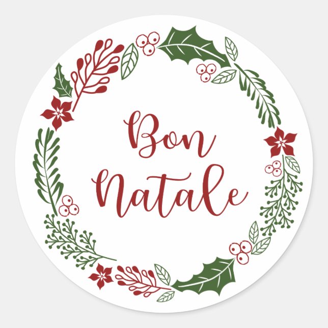 Korsisch froher Weihnachtskranz, Bön Natale Runder Aufkleber (Vorderseite)