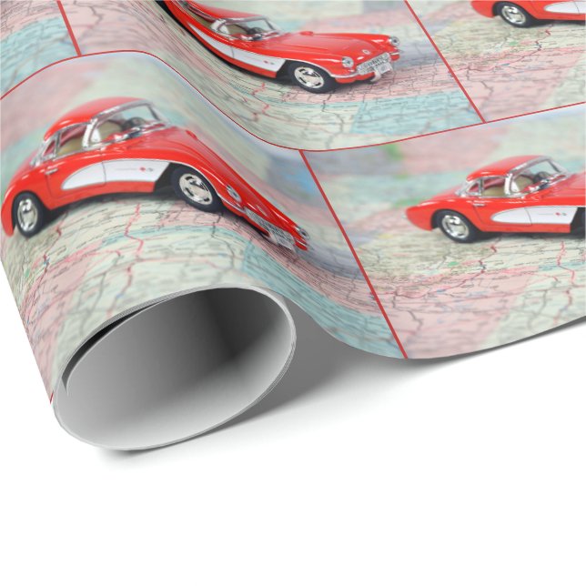Korvette 1957 auf der Straßenkarte Geschenkpapier (Rolleneckpunkt)