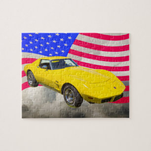 KorvetteStingray 1975 mit amerikanischer Flagge