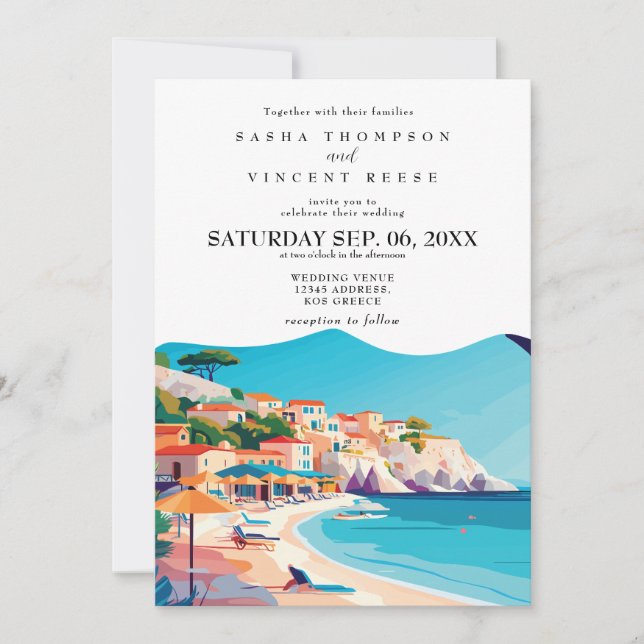 Kos Greece Wedding Invitation Retro Einladung (Vorderseite)