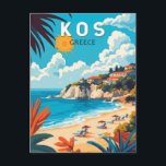 Kos Griechenland Reisen Kunst Vintag Postkarte<br><div class="desc">Kos retro Vektordesign. Kos,  eine der Dodekanesinseln Griechenlands,  ist bekannt für seine üppigen Sandstrände. Sie ist reich an griechischen und römischen Sehenswürdigkeiten,  insbesondere in und um Kos Town.</div>