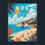 Kos Griechenland Reisen Kunst Vintag Postkarte<br><div class="desc">Kos retro Vektordesign. Kos,  eine der Dodekanesinseln Griechenlands,  ist bekannt für seine üppigen Sandstrände. Sie ist reich an griechischen und römischen Sehenswürdigkeiten,  insbesondere in und um Kos Town.</div>