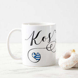 Kos Heart in Flag, Griechenland, I Liebe Kos, Cos Kaffeetasse
