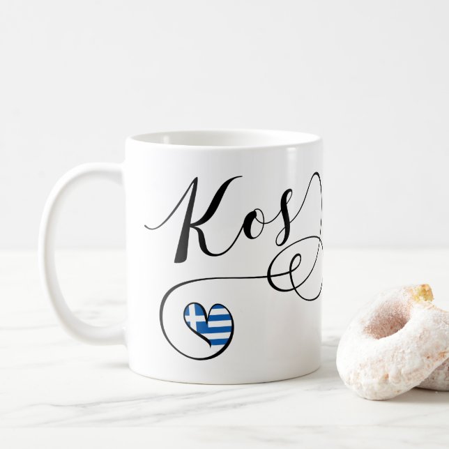 Kos Heart in Flag, Griechenland, I Liebe Kos, Cos Kaffeetasse (Mit Donut)