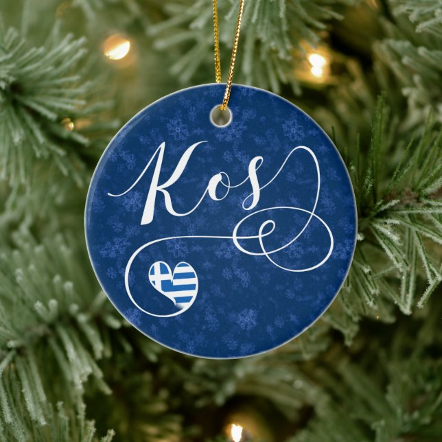 Kos Heart in Flag, Griechenland, I Liebe Kos Keramik Ornament (Baum)