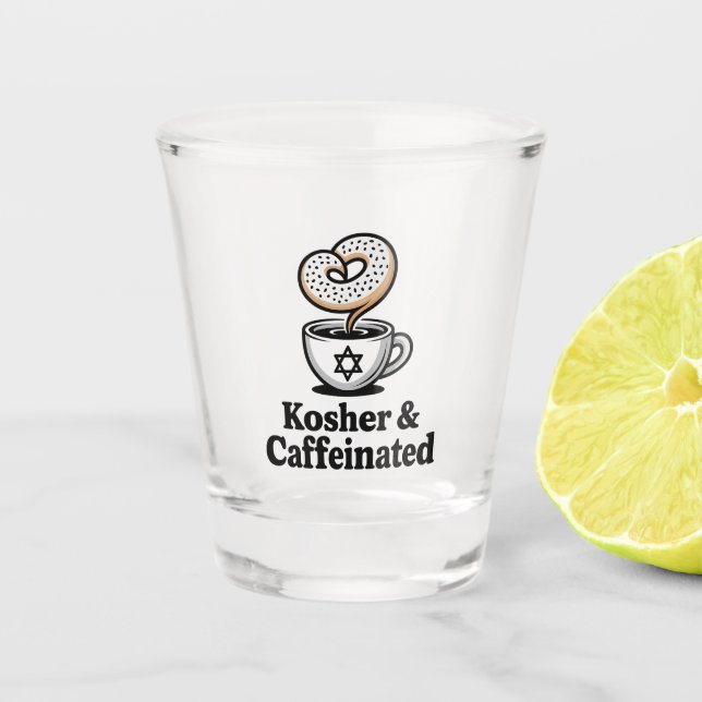 Koscher und koffeinierter jüdischer Kaffee Hanukka Schnapsglas (Vorderseite)
