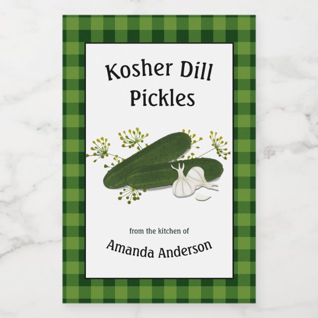 Kosher Dill Pickles Kariert V Food Label Lebensmitteletikett (Einzelnes Label)