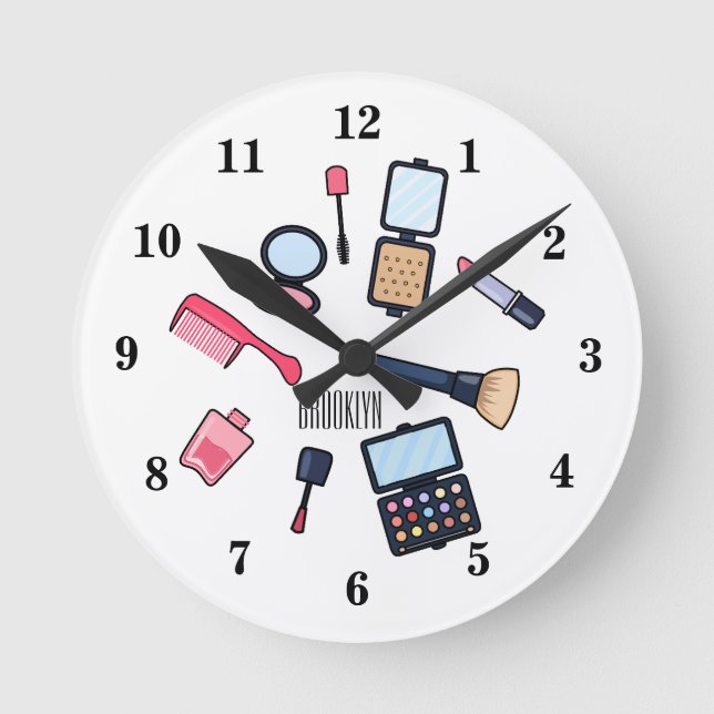 Kosmetik / Make-up Cartoon Illustration Runde Wanduhr (Vorderseite)