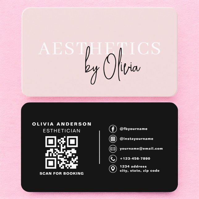 Kosmetikerin Blush Pink QR-Code  Visitenkarte (Von Creator hochgeladen)