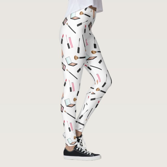 Kosmetikmuster auf weißem Hintergrund Leggings (Rechts)
