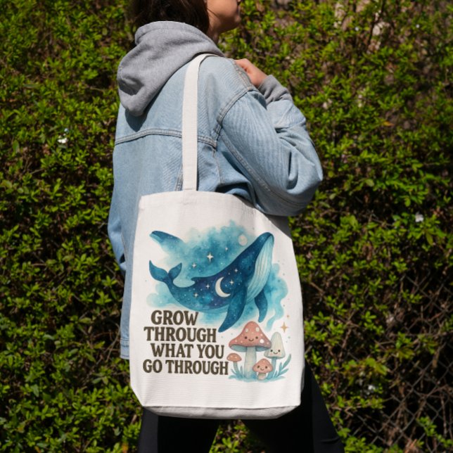 Kosmetischer Wal & Pilze Tote Tasche (“Grow through what you go through — carry your resilience with style.”)
