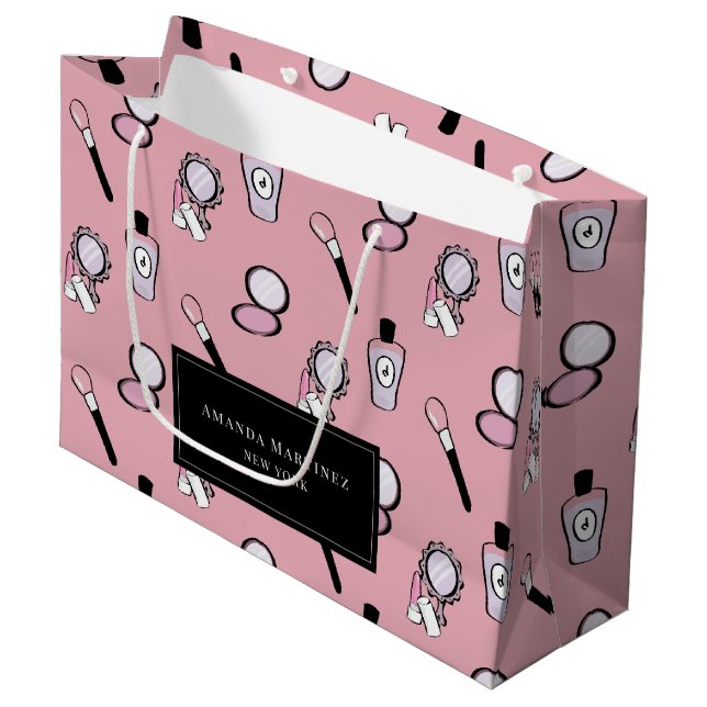 Kosmetisches Muster rosa Große Geschenktüte (Vorderseite Schrägansicht)