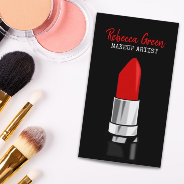 Kosmetologe für Stylist-Makeup-Künstler Visitenkarte (stylist makeup artist cosmetologist red lipstick business card)