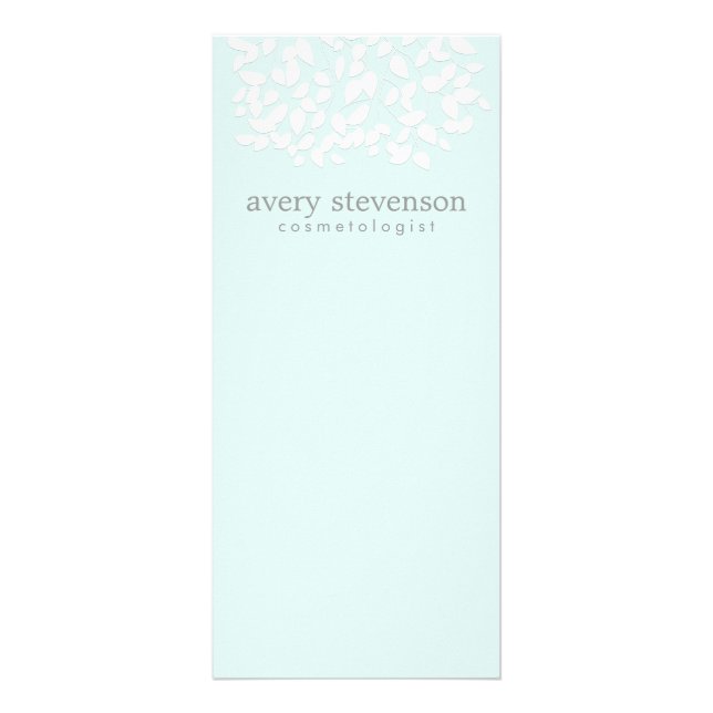 Kosmetologe Hübsch White Blätter Light Aqua Blue Werbekarte (Vorne)