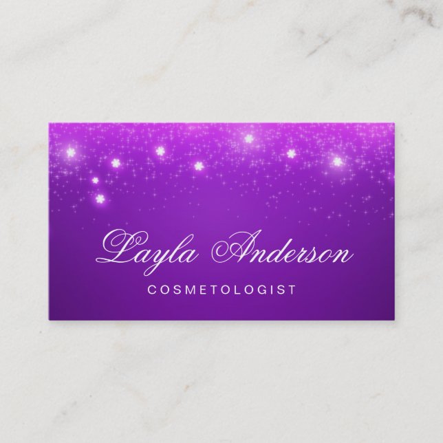 Kosmetologe - Lila Glam Starry Glitzern Visitenkarte (Vorderseite)