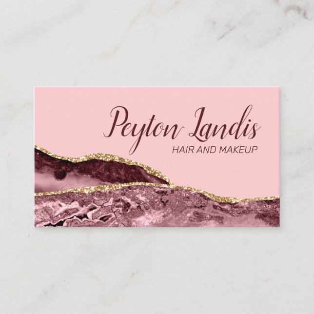 Kosmetologe Marble Burgundy Pink Gold Glitzer Visitenkarte (Vorderseite)