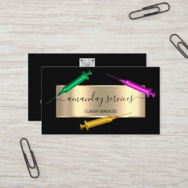 Kosmetologe Spritze Botox B12 QRCode Black Pink Visitenkarte
