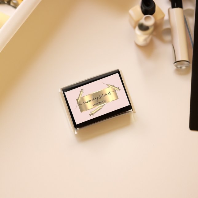 Kosmetologe Spritze Botox B12 QRCode Pink Visitenkarte (Cosmetologist Syringe Botox B12 QRCode Pink Business Card)