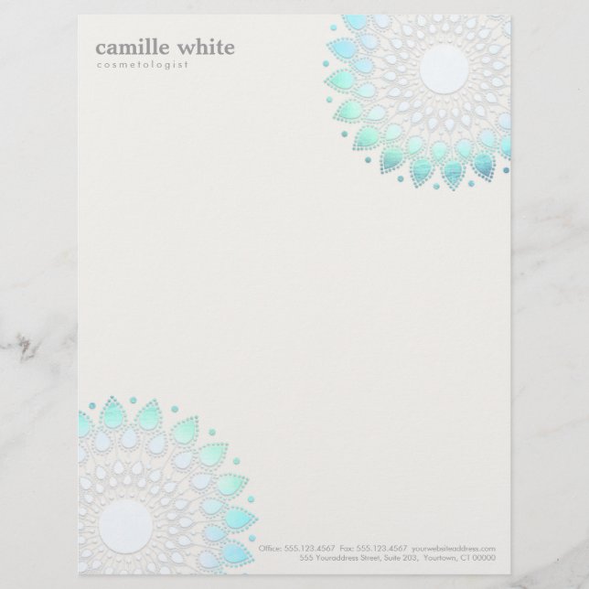 Kosmetologie Eleganter Circle Light Blue Off-White Briefbogen (Vorderseite)