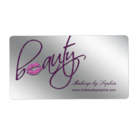 Kosmetologie Makeup Address Label Rosa Glitzer Lip
