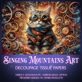Kosmic Fantasy Steampunk Cat Decoupage Seidenpapier