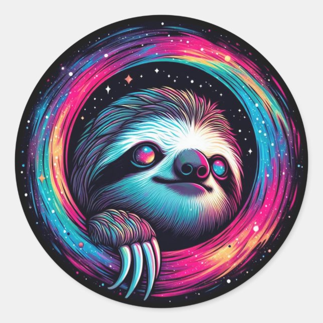 Kosmic Sloth Galaxy Art Runder Aufkleber (Vorderseite)