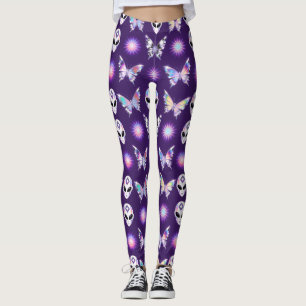 Kosmisch Außerirdisches Schmetterlingsmuster Leggings