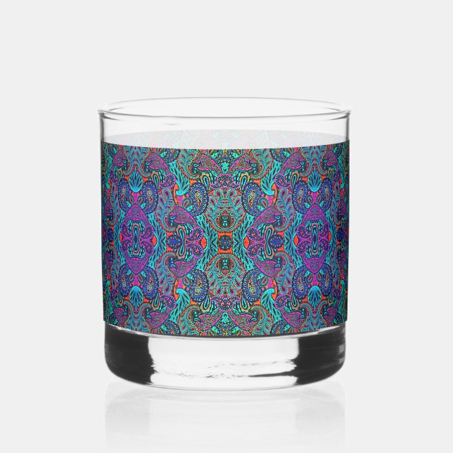 Kosmisch Pfau Paisley-Muster Whiskyglas (Vorderseite)