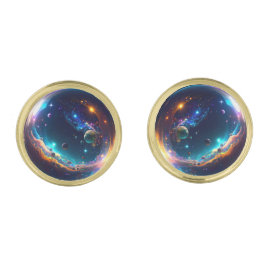 Kosmische Blase Galaxie Fantasy Art Manschettenknöpfe Gold