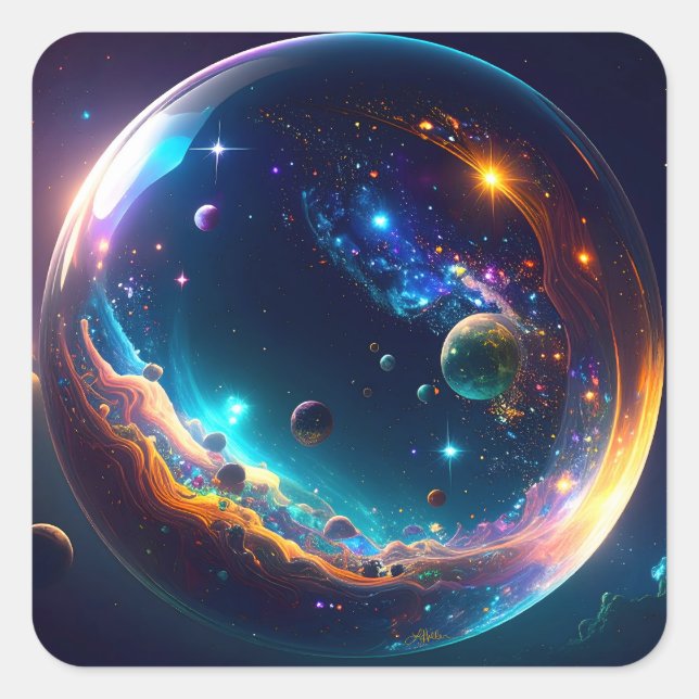 Kosmische Blase Galaxie Fantasy Art Quadratischer Aufkleber (Vorderseite)
