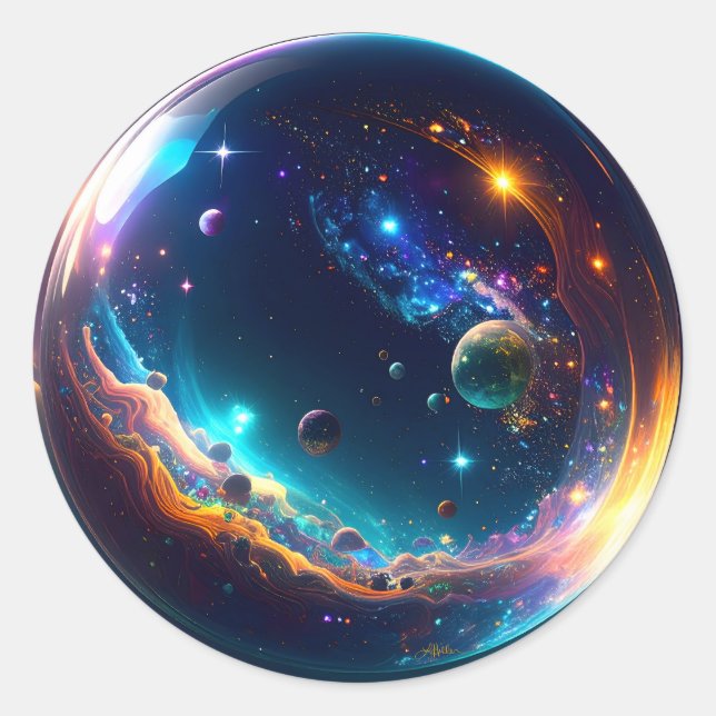 Kosmische Blase Galaxie Fantasy Art Runder Aufkleber (Vorderseite)