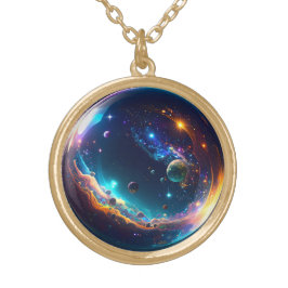 Kosmische Blase Galaxie Fantasy Art Vergoldete Kette