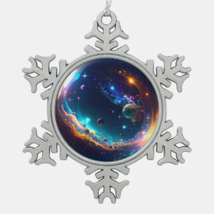 Kosmische Blasen-Galaxie-Fantasie-Kunst Schneeflocken Zinn-Ornament