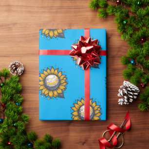 Kosmische Blume Blau Geschenkpapier