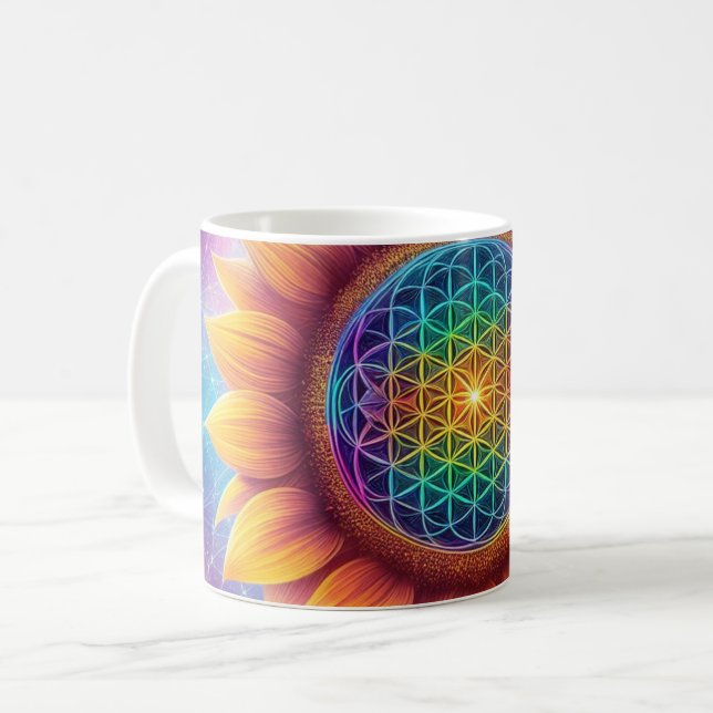 Kosmische Blume des Lebens Kaffeetasse (Vorderseite Links)
