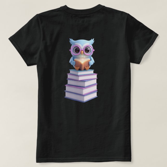 Kosmische Buch-Eule T-Shirt (Design Rückseite)