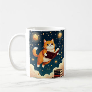 Kosmische Bücherwurm-Katzen-Weltraum-Lesesticker-T Kaffeetasse